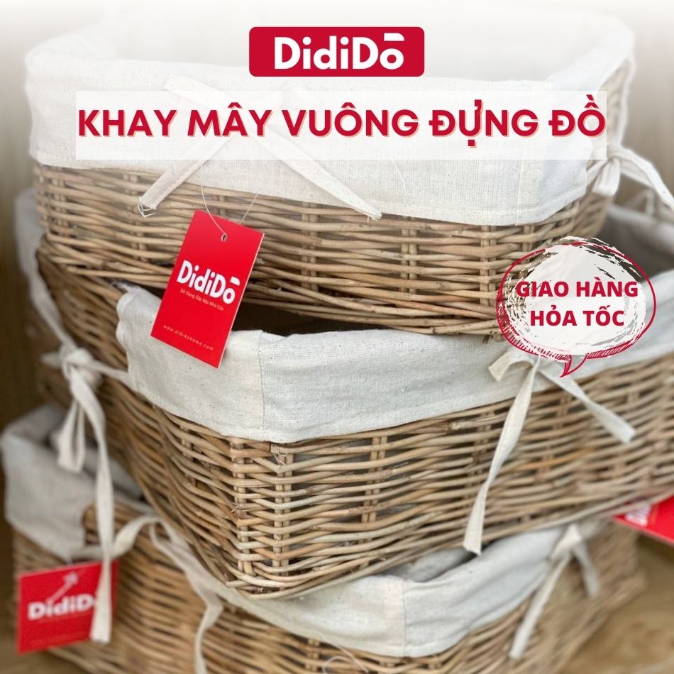 Khay đựng đồ mây có vải lót