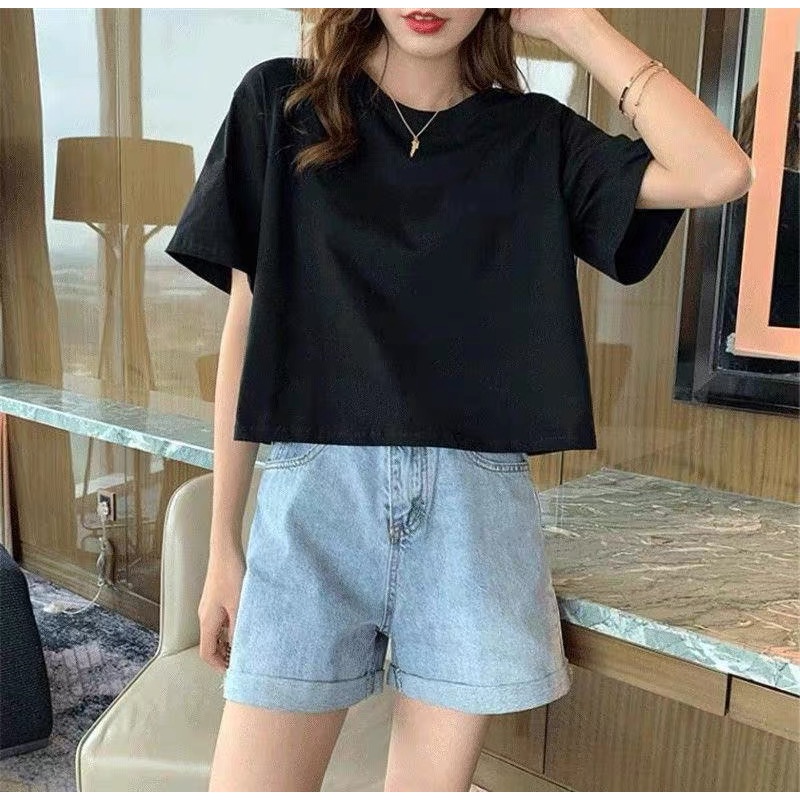 Áo thun croptop nữ from rộng tay ngắn cổ tròn và cổ tim dáng suông đẹp trẻ trung phong cách