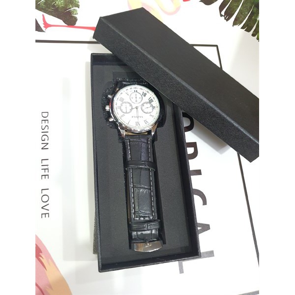 Đồng hồ nam Yazole 271 ⚡ GIÁ TỐT NHẤT ⚡ đồng hồ mặt trắng dây da đen cao cấp