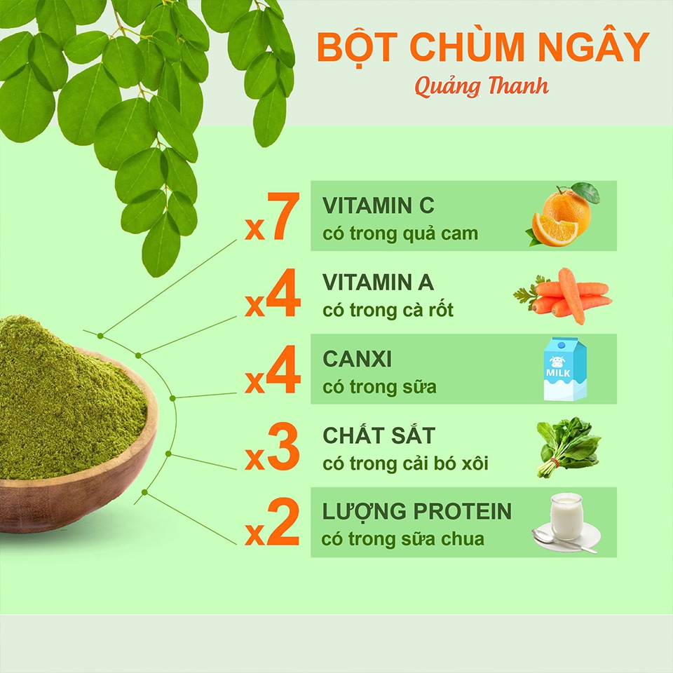 [CHÍNH HÃNG] Bột Chùm Ngây Quảng Thanh 100% Nguyên Chất Sấy Lạnh - Ngừa ung thư, ổn định đường huyết - Gói 100 gr