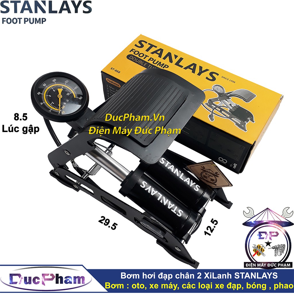 Bơm hơi đạp chân đa năng 2 nòng Stanlays Honor bơm oto xe máy xe đạp