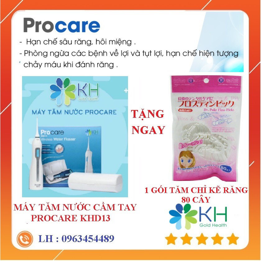 [GIÁ TỐT CÓ QUÀ TẶNG] Máy tăm nước cầm tay( du lịch) Procare KHD13 Tặng 1 Hộp đựng máy