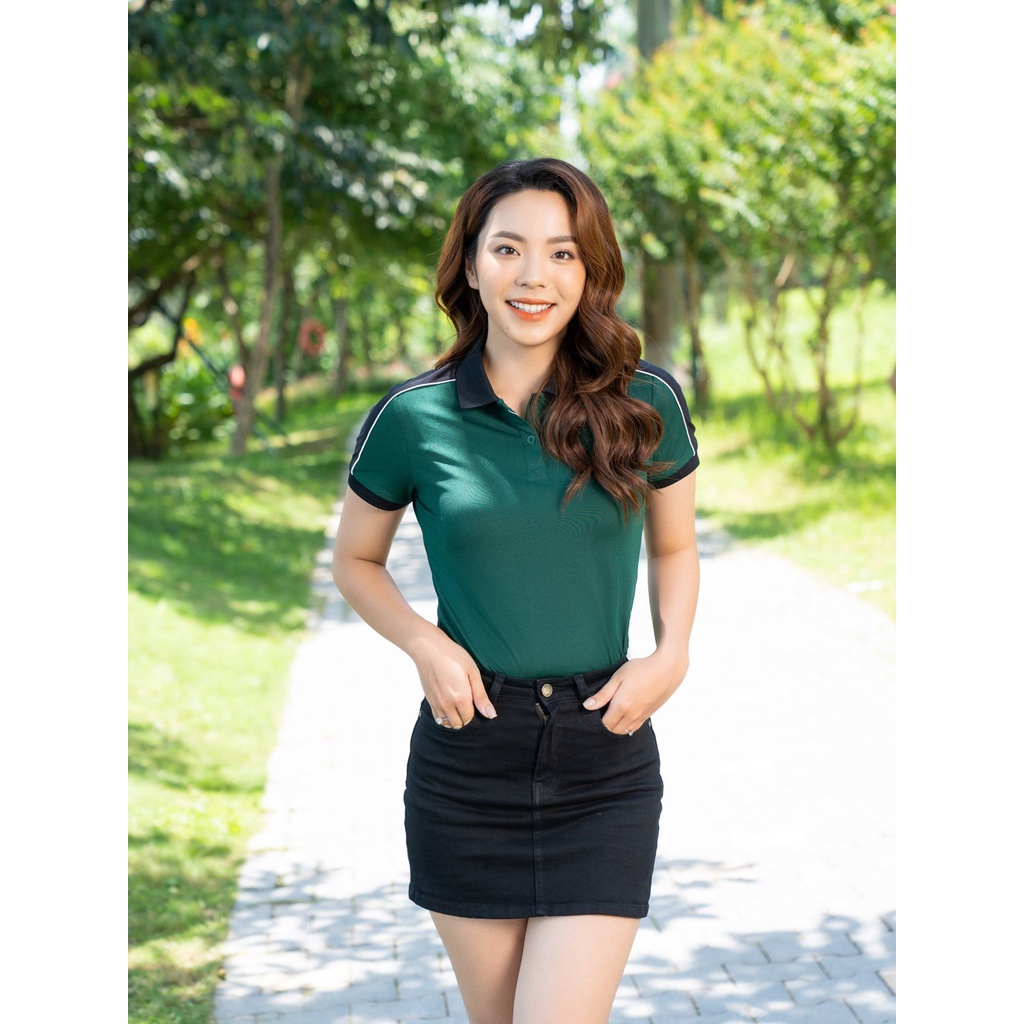 Áo Polo Nữ Yody Mắt Chim Pique Phối Vai Mềm Mịn Thấm Hút Tốt APN5366