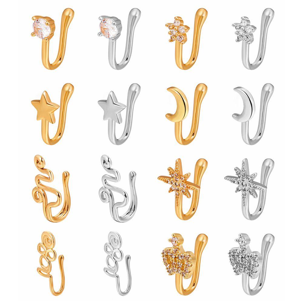 OKDEALS Khuyên Mũi Giả Xỏ Đính Pha Lê Phong Cách Châu Phi