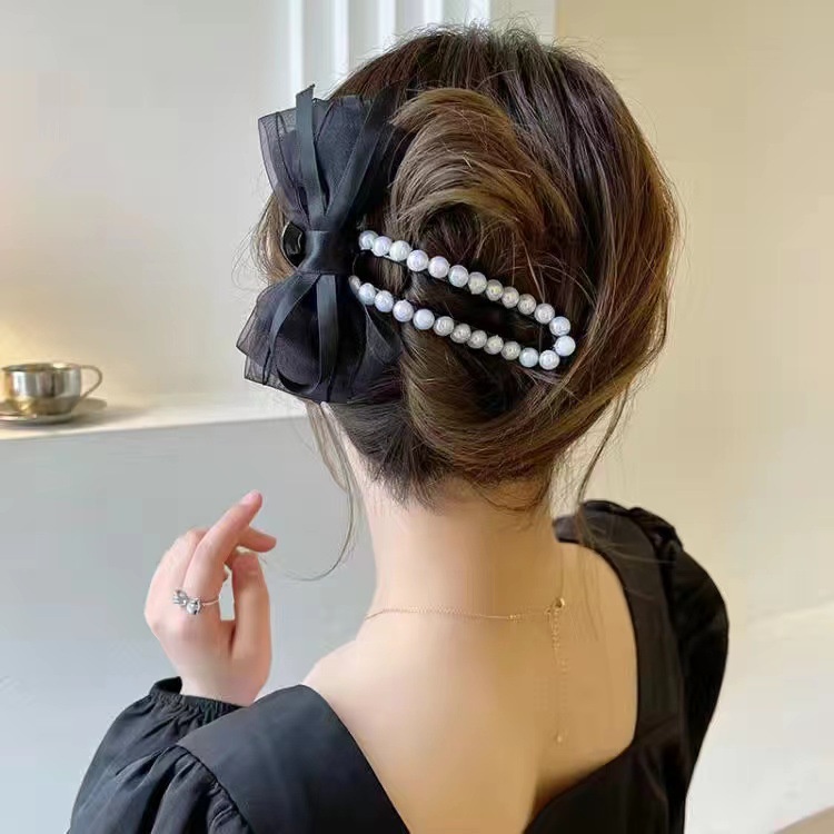 Kẹp Tóc Hình Nơ Đính Ngọc Trai Nhân Tạo Thời Trang Mùa Hè 2022