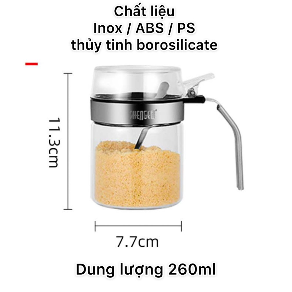 lọ hũ đựng gia vị thủy tinh borosilicate kèm thìa muỗng