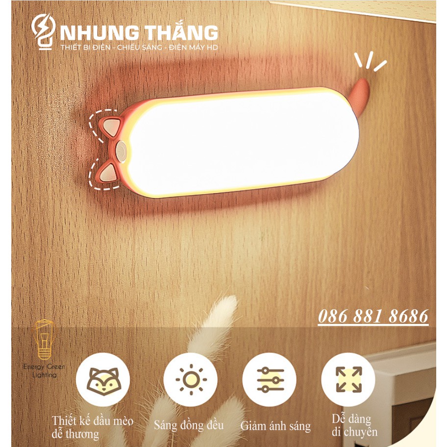 Đèn Led Dán Tủ Mèo Siêu Dễ Thương WH-B19 - Đọc Sách , Học Bài , Làm Việc - Dán Tường , Dán Tủ - Pin Sạc Tích Điện