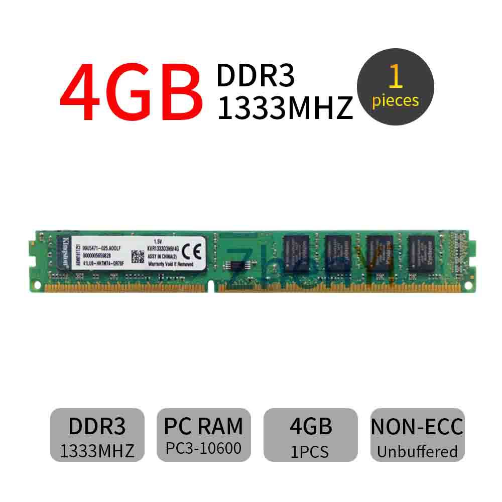 KINGSTON INTEL Bộ Nhớ 4gb Pc3-10600 Ddr3 1333mhz Cl9 Kvr1333D3N9 / 4g Cpu Pc Ram Ad34