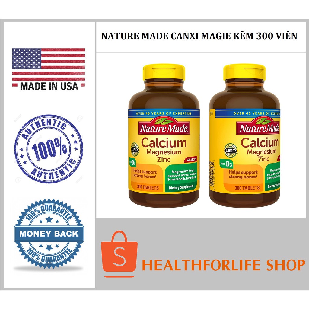 Viên uống bổ sung canxi Nature Made Calcium Magnesium Zinc 300 viên