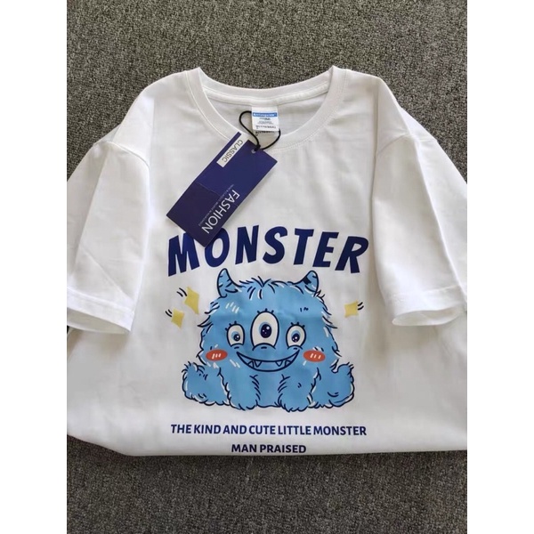 [ Rẻ vô địch ] Áo thun cotton tay lỡ dáng rộng unisex - monster