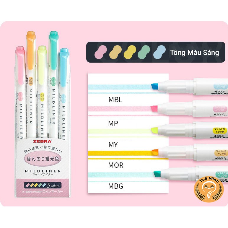 Bộ 5 bút đánh dấu 2 đầu Zebra Mildliner Nhật Bản chính hãng, highlight nhiều màu HI04