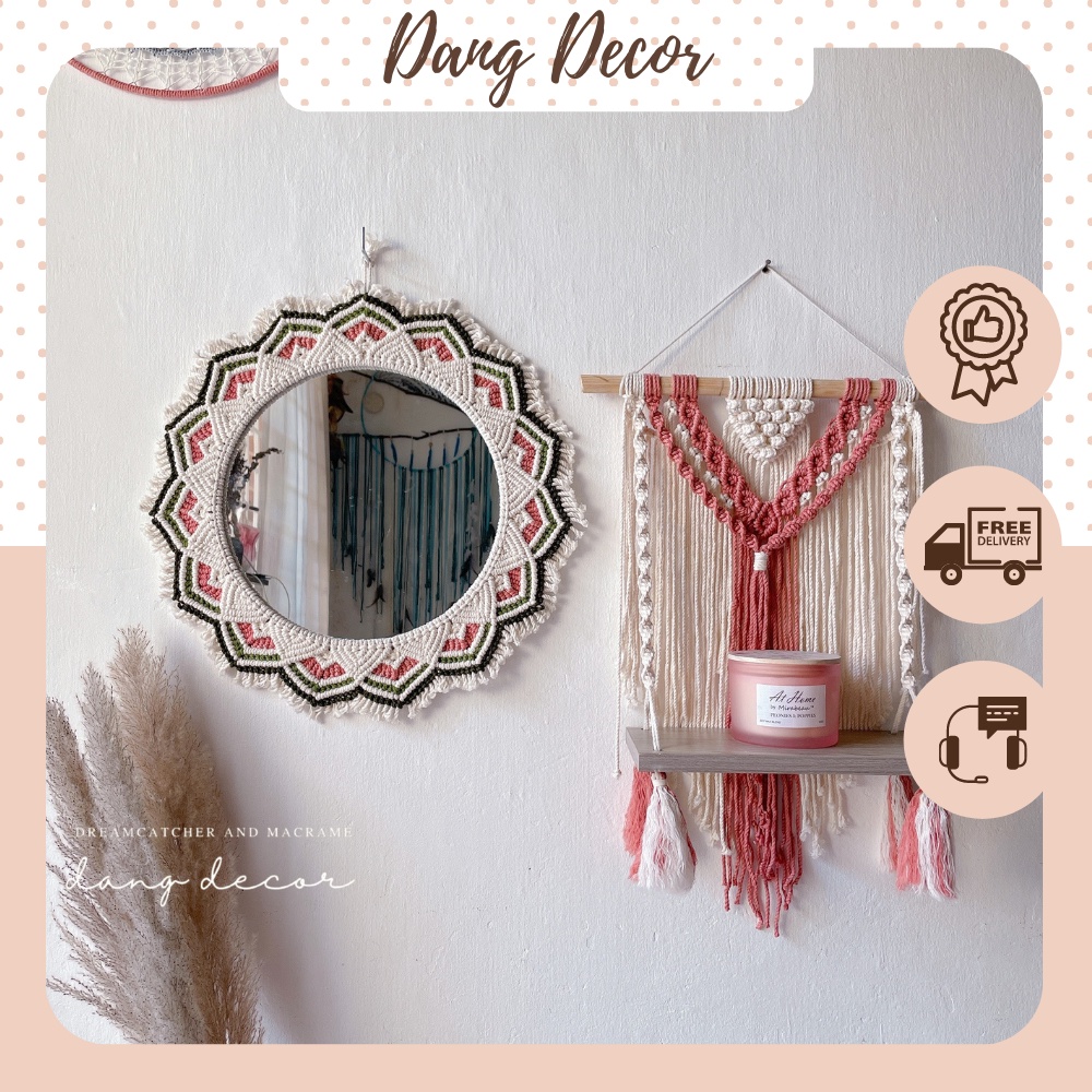 Set Gương và Kệ treo tường Mix màu hồng đất phong cách Vintage trang trí nhà cửa