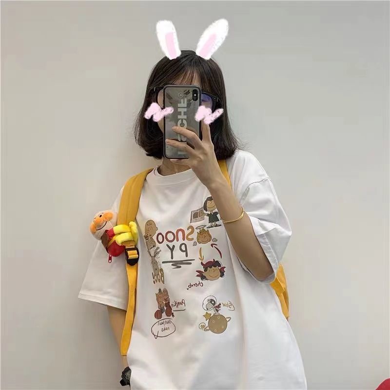 2021 spring and summer new Korean version Harajuku Hong Kong Style loose fun cartoon versatile short sleeve T-shirt women's half sleeve top