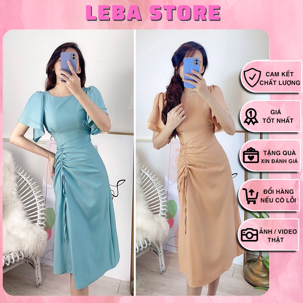 Đầm Công sở Thanh lịch nhẹ nhàng cổ thuyền rút eo, xếp eo, maxxi, đầm dài, tay loe, suông chữ A, đi làm, che bụng, xòe