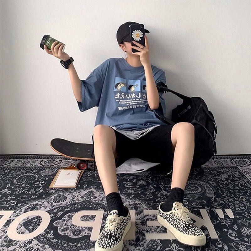 Áo thun ngắn tay cổ tròn có in hình phong cách Hàn Quốc | BigBuy360 - bigbuy360.vn