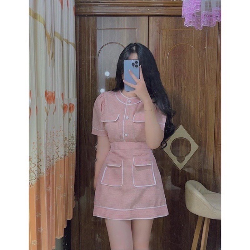 Set váy áo croptop + chân váy hình chữ A siêu xinh_Hoaianhboutique