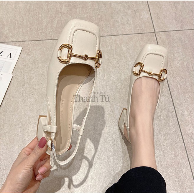  Giày Sandal Nữ Cao Gót Mũi Vuông Slingback Vintage - SA008