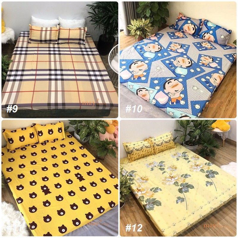 Bộ Drap Giường Bọc Nệm Kèm 2 Vỏ Áo Gối Poly Cotton