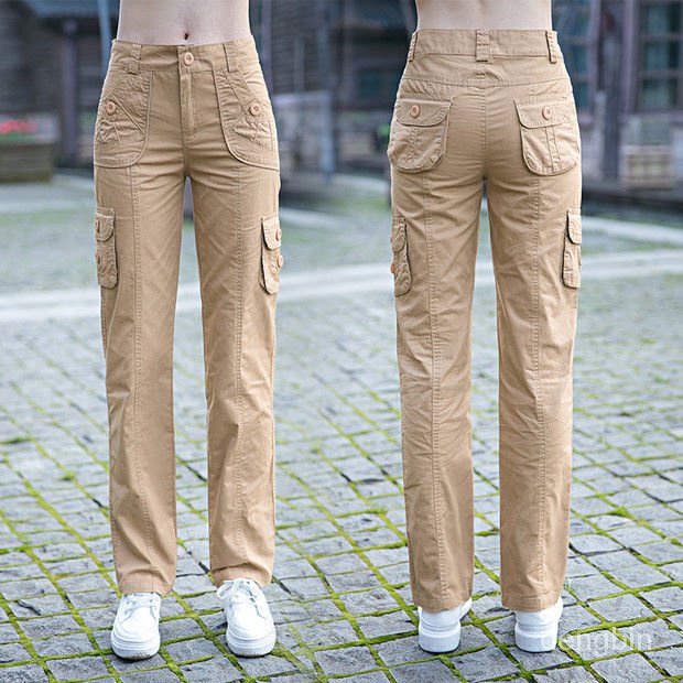 Quần Quân Đội Lưng Cao Ống Đứng Dáng Rộng Chất Liệu Cotton 2022 Thời Trang Mùa Thu Hàn Quốc Cho Nữ