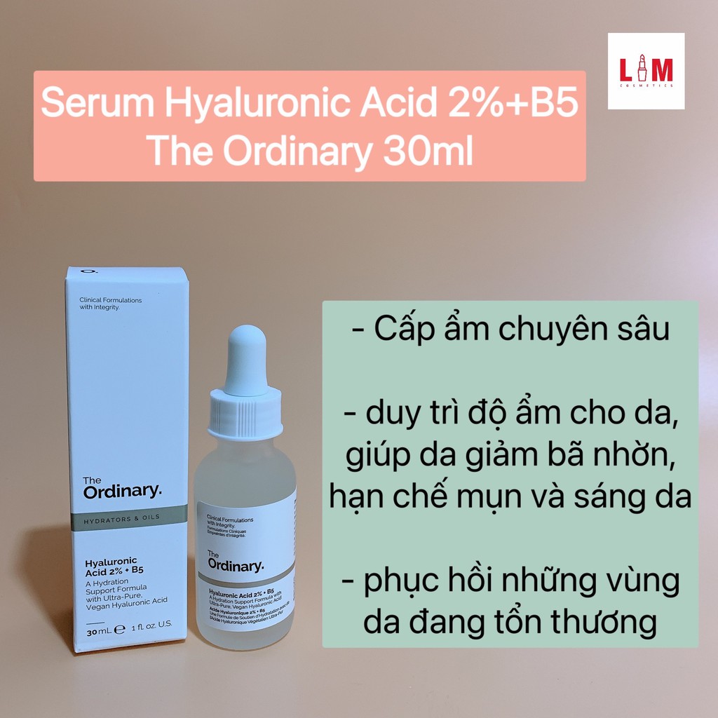 Serum cấp ẩm chuyên sâu, phục hồi da hư tổn Hyaluronic 2% + B5 The Ordinary 30ml [Chính Hãng]