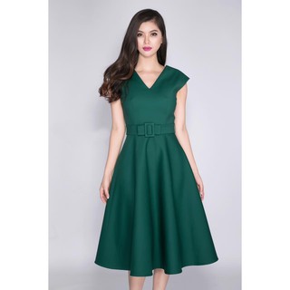 Đầm xòe cổ tim nơ eo cao cấp