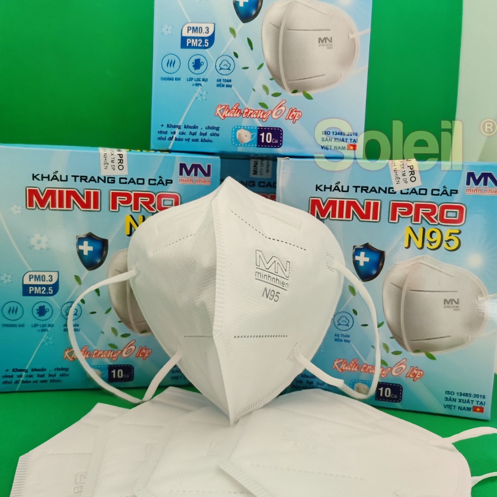 Khẩu trang N95 chính hãng minipro [ 01 chiếc ]   6 lớp kháng khuẩn, khẩu trang y tế - soleilshop