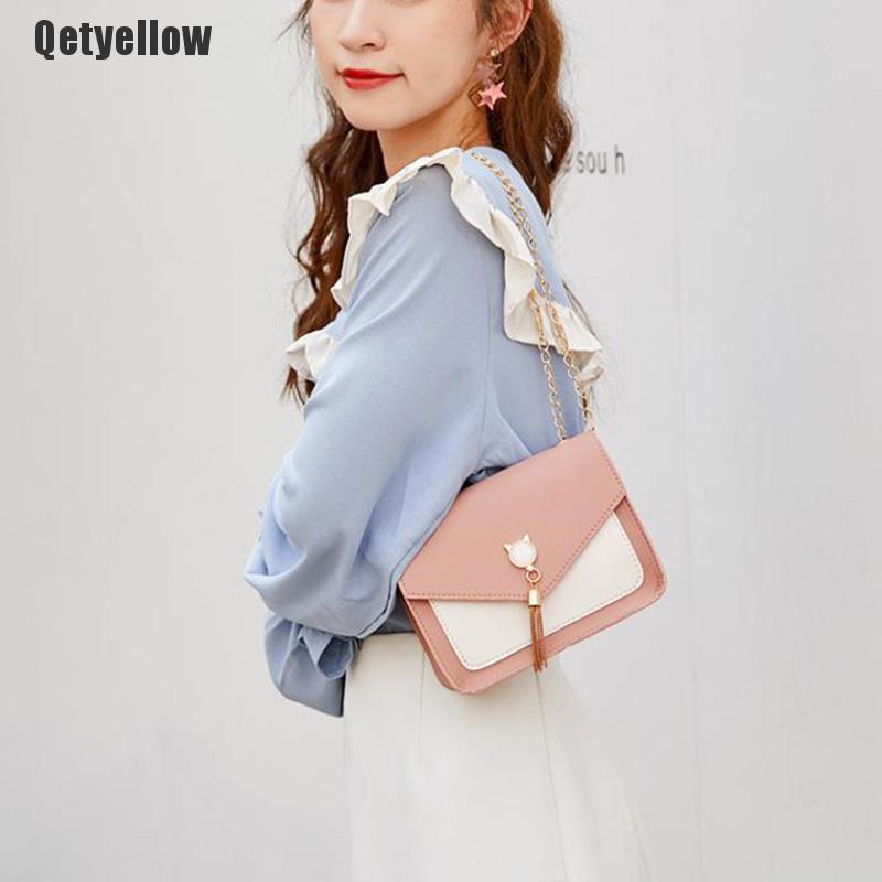 Túi đeo chéo mini phối dây xích màu vàng thời trang cho nữ