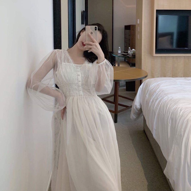 Đầm ullzang thiết kế tay phồng