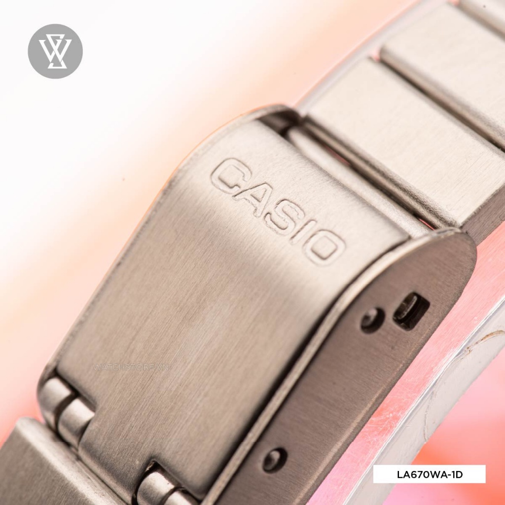 Đồng Hồ Điện Tử Nữ Casio WATCHSTORE LA670WA-1DF Thiết Kế Mặt Kính Vuông 24.6mm, Dây Kim Loại, Vỏ Nhựa Bền Bỉ