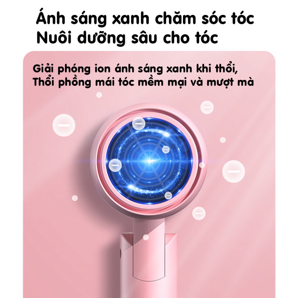 Máy sấy tóc mini Bedabenc tạo kiểu tóc chuyên nghiệp có ánh sáng xanh dưỡng tóc mượt tay cầm gấp gọn Pink Wish