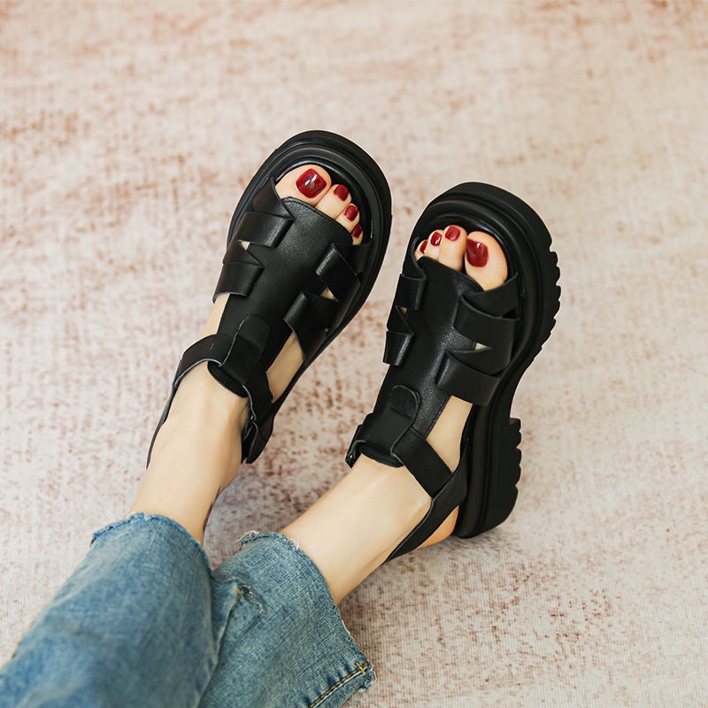 Giày Sandal Da Đế Dày Mềm Mại Phong Cách Retro Thời Trang Cho Nữ