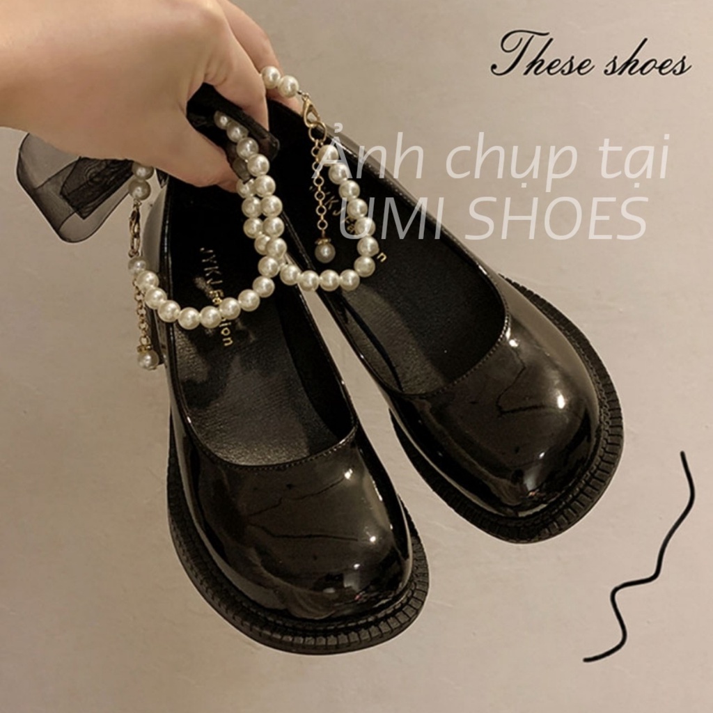 [LOẠI 1] Giày LOLITA Nữ Da Bóng Mary Jane Quai Ngọc Soàn Màu Đen Kem Phong Cách Hàn Quốc Đế Cao cá tính trẻ đẹp mới hot