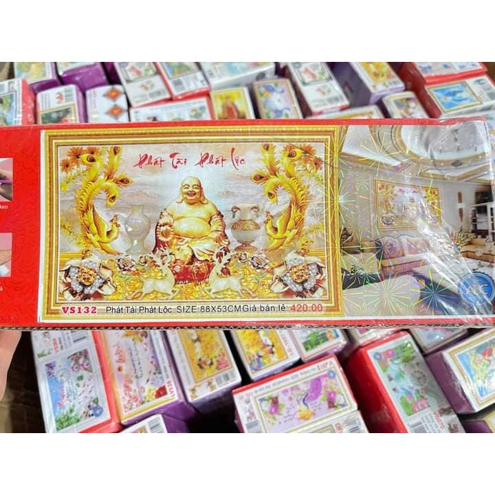 Tranh đính đá phật di lạc KT:88x53cm. Tranh gắn đá tự làm.