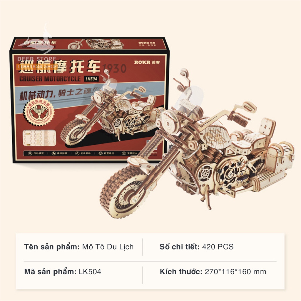 Mô hình tự làm Xe Motorcycle Robotime | Đồ chơi lắp ráp gỗ 3D. ROKR LK504