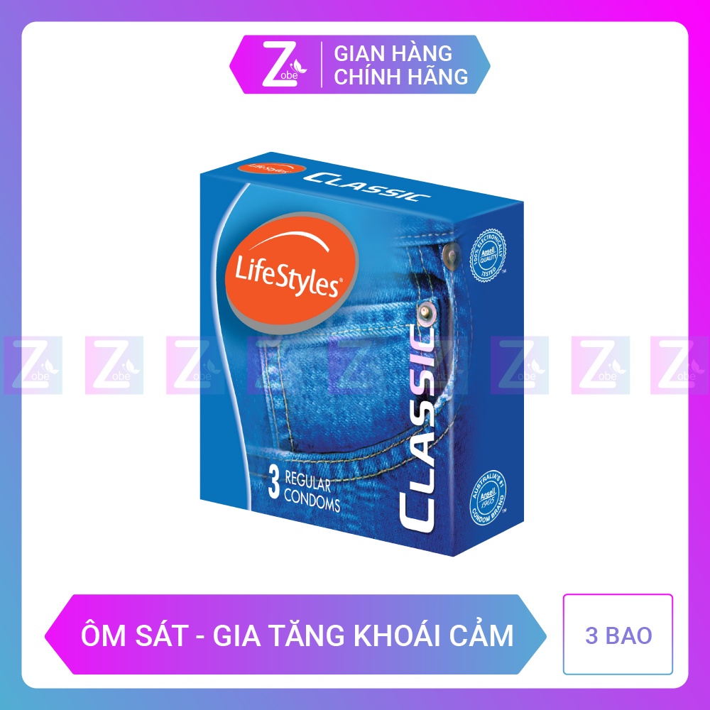 Bao Cao Su LifeStyles Classic Thiết Kế Mỏng Ôm Sát Cao Cấp Hộp 3 bao