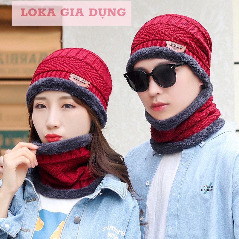 LOKA127 Mũ len kèm khăn choàng cổ phong cách Hàn Quốc cho nam nữ hàng loại đẹp
