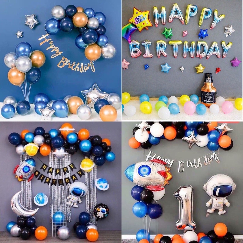 [Ảnh thật] Set trang trí sinh nhật đơn sắc siêu chất TẶNG KÈM bơm bóng, keo dán tùy combo