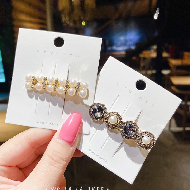 Kẹp tóc vải nhung đính ngọc trai giả phong cách cổ điển Hàn Quốc