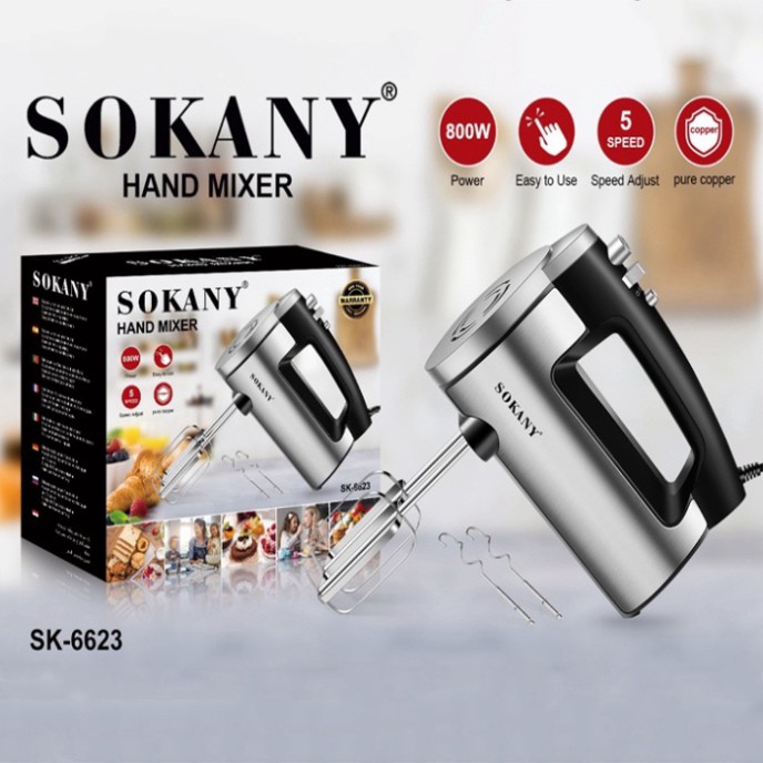 Máy đánh trứng, trộn bột cầm tay SOKANY 6623 - 800W