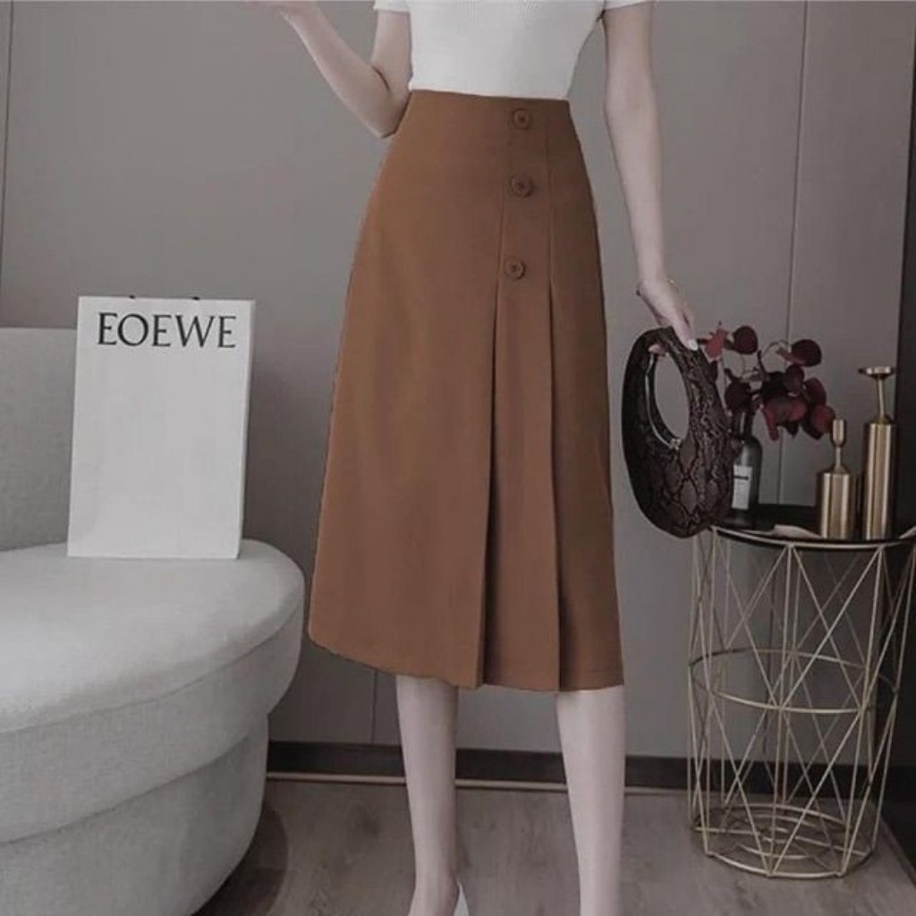 Chân Váy Chữ A Dáng Dài Công Sở Xếp Ly Phối 3 Cúc Siêu Đẹp | BigBuy360 - bigbuy360.vn