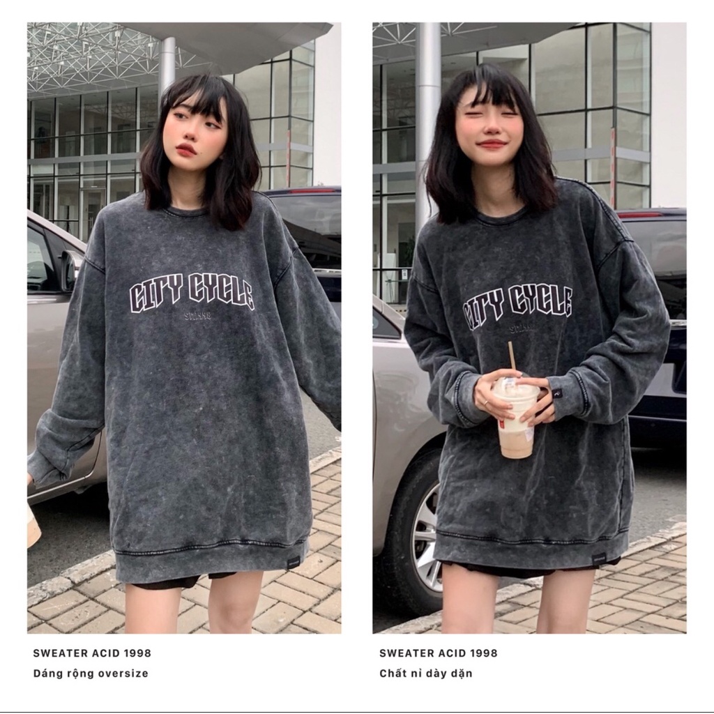 Áo sweater nỉ unisex acid 1998 đen khói Jiang Store - áo nỉ sweater loang form rộng in hình Local Brand