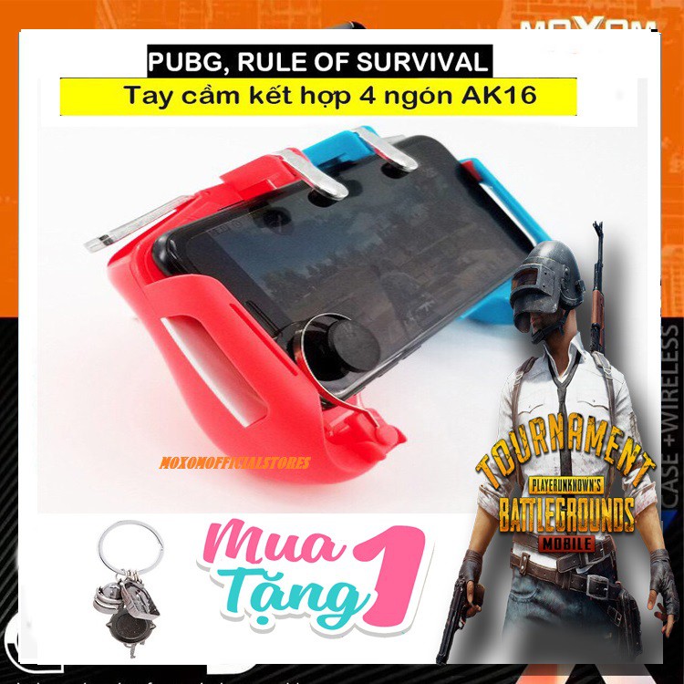 Tay cầm chơi game PUBG, Rules Of Survival,  kèm nút bắn joystick, ngắm bắn kim loại dòng  AK16 tặng kèm móc khóa game