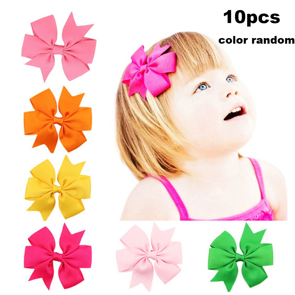 XIANSTORE 10pcs Color At Random Gifts Baby Headdress Solid Grosgrain Ribbon Barrette Butterfly Hairpin Bow Flower Children Floral Girl Hair Clip