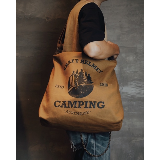 Túi tote Kraft Camping vintage