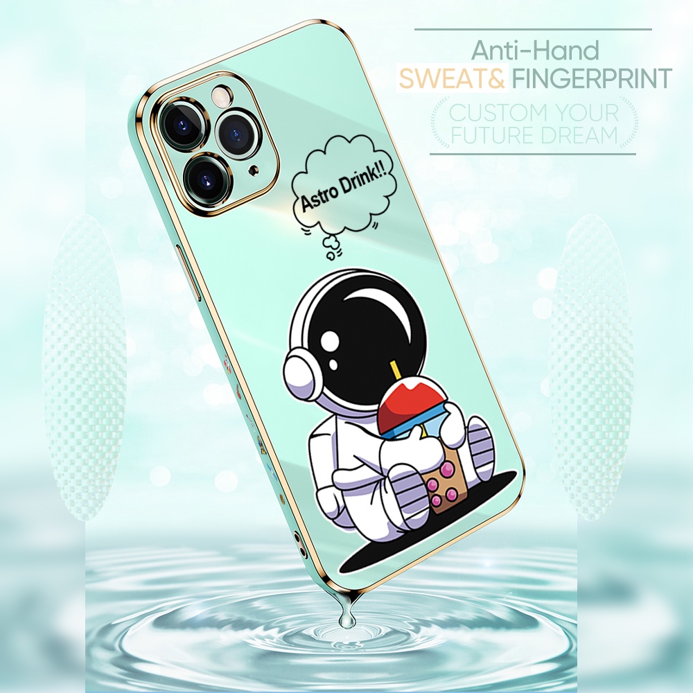 Samsung Galaxy A73 A72 A53 A33 A23 A01 A7 2018 4G 5G For Phone Case Soft Casing Silicone Cartoon Cute Astronaut Electroplating Full Cover Shockproof TPU Cases