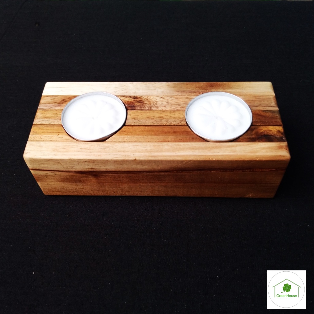 Chân đế để nến tealight gỗ 2 nến 14x6x4cm Greenhouse - Ngôi Nhà Xanh