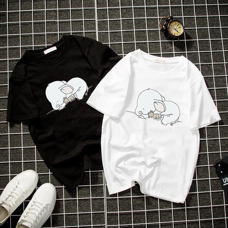 Áo thun Unisex form rộng voi và thỏ dễ thương Hàn Quốc vải dày mịn 2019T1503