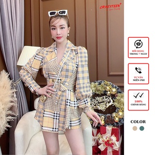 Set bộ 3 món nữ crazyteen áo cổ sơ mi dáng dài quần short họa tiết kèm belt s0334