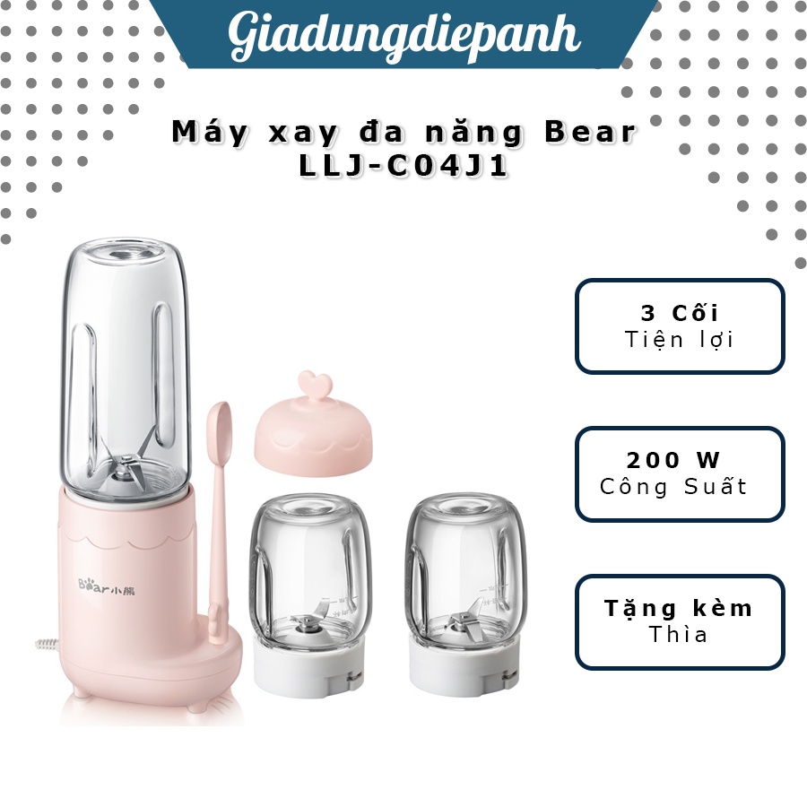 Máy xay đa năng bear llj-c04j1, máy xay ăn dặm cầm tay 3 cối xay đồ ăn dặm - ảnh sản phẩm 1