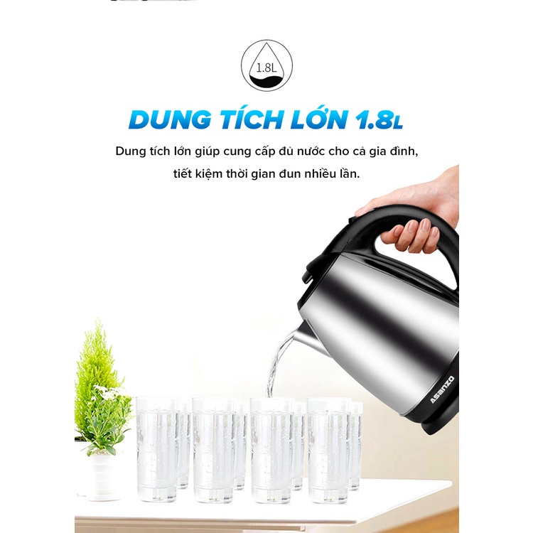 BÌNH ĐUN SIÊU TỐC 1.8L ASANZO SK-1800 (INOX) HÀNG CHÍNH HÃNG